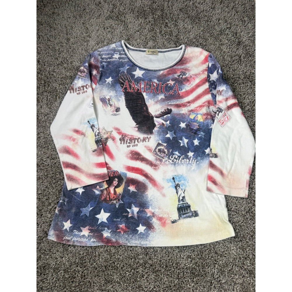 Vintage Y2K Cactus America Eagle Patriotic Rhinestone Graphic Top Large